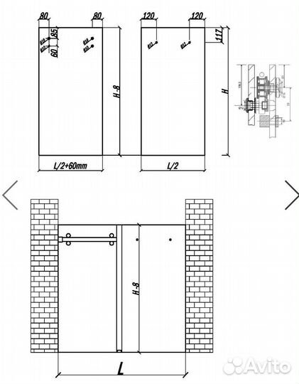 Комплек крепежа на раздвижную дверь из стекла