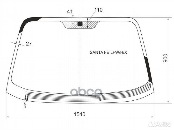 Стекло лобовое с обогревом щеток hyundai santa