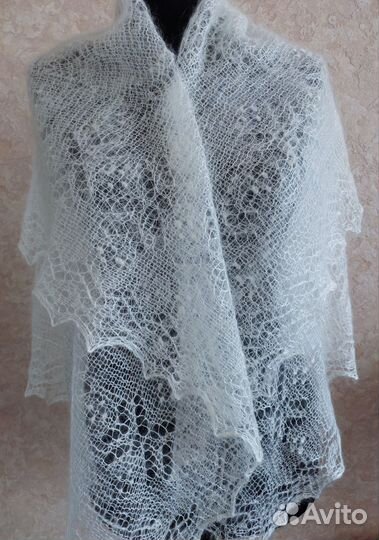 Пуховый платок паутинка ажурная белая Оренбург