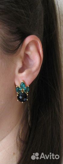 Серьги с ониксом и апатитом, крупные серьги пусеты