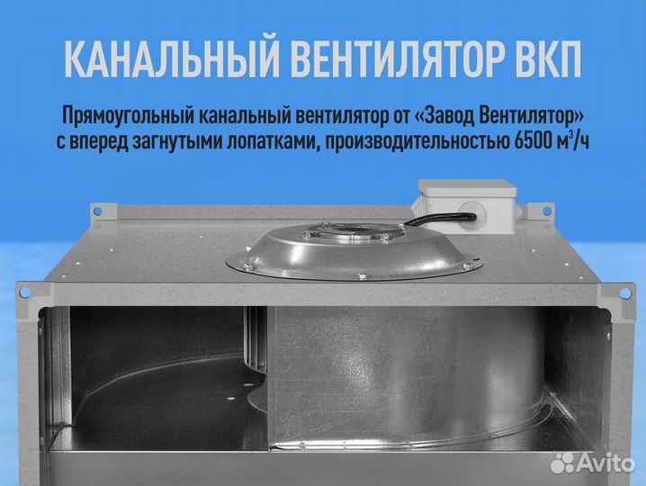 Канальный вентилятор 800х500мм. Прямоугольный 380В