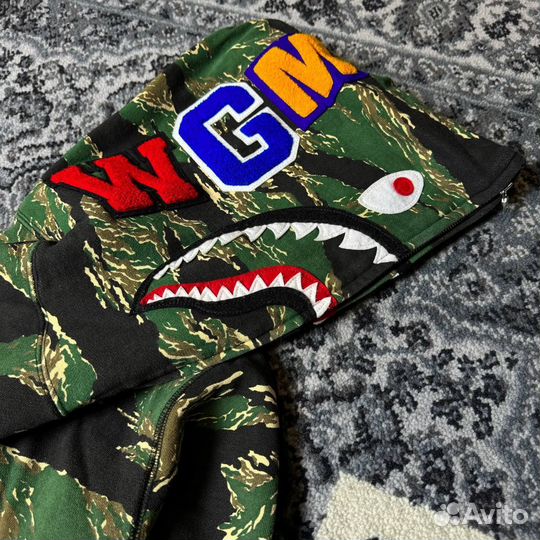 Худи A Bathing Ape Shark Full Zip Hoodie Forest