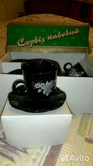 Кофейный сервиз новый из темного стекла