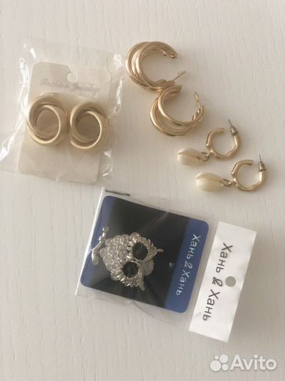 Серьги гвоздики и брош сова