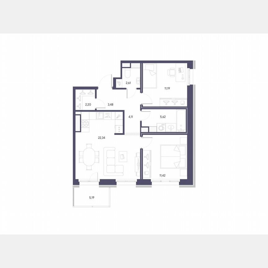 2-к. квартира, 63 м², 8/9 эт.
