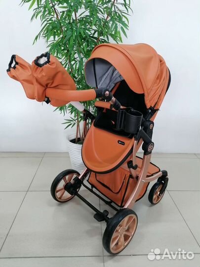 Новая коляска 3в1 Luxmom 608-2 NEW (ириска/кожа)