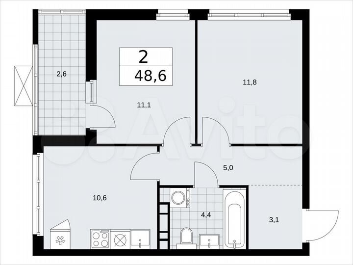 2-к. квартира, 48,6 м², 18/19 эт.