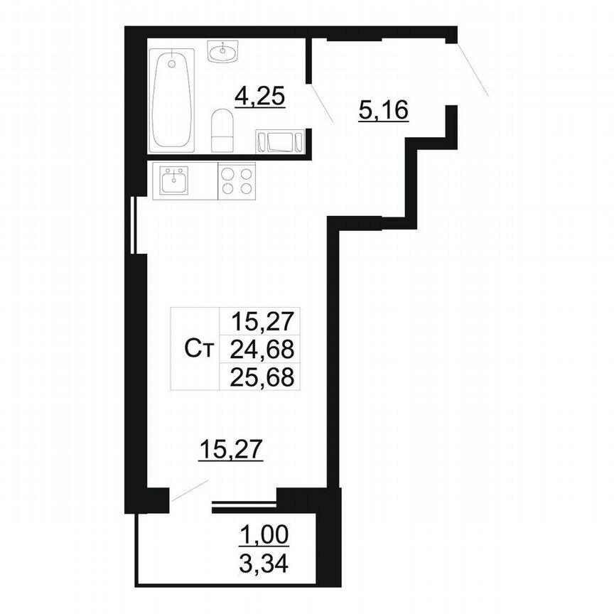 Квартира-студия, 25,7 м², 3/11 эт.