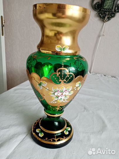 Ваза зеленая большая Богемия Чехия