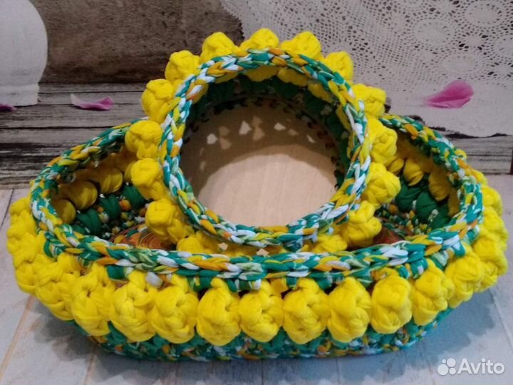 Вязаные интерьерные корзинки