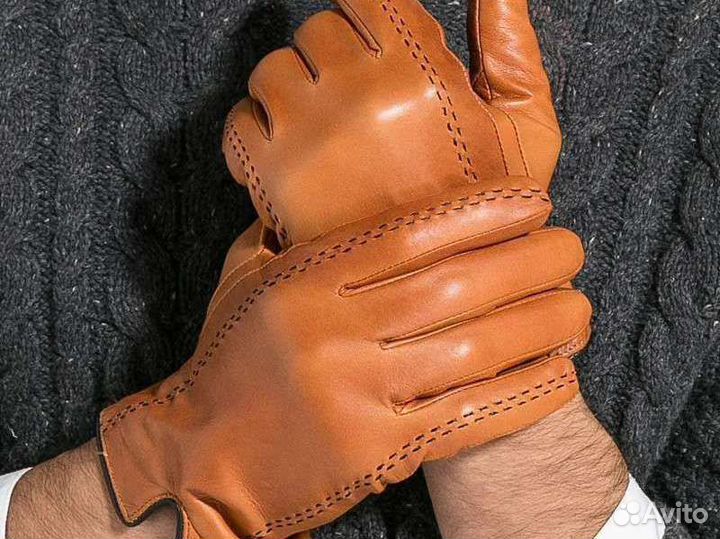 Мужские кожаные перчатки рыжие