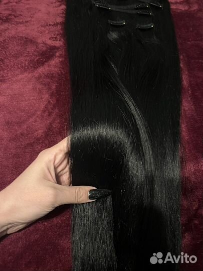 Волосы на заколках натуральные 230гр 60см черные