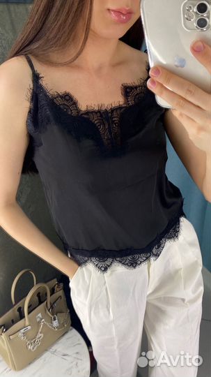 Шелковая майка топ с кружевом новая с бирками XS/S