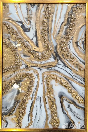 Золотая - эпоксидная картина с камнями