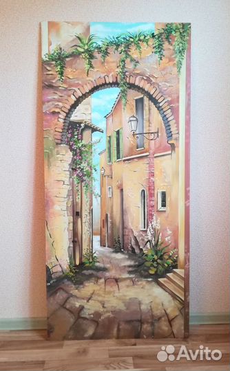 Картина улочка 70 х 152 см фреска для интерьера