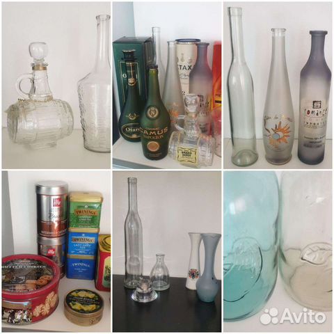 Бутылка пустая ваза банка стеклянная жестяная