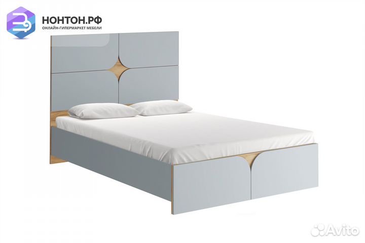 Кровать Монро 1.4 м шиншилла серая / дуб крафт зол