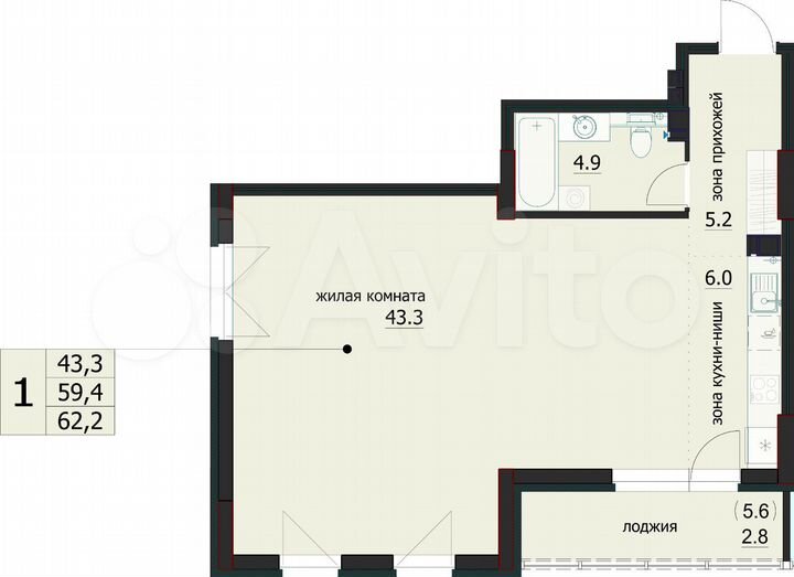 1-к. квартира, 39,9 м², 11/12 эт.