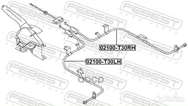 Трос стояночного тормоза лев nissan X-trail
