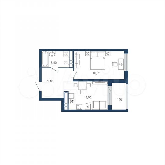 1-к. квартира, 49,7 м², 14/22 эт.