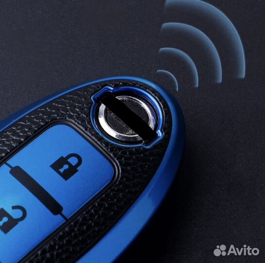 Чехол на не выкидной ключ TPU Nissan / Ниссан 3 кнопки blue