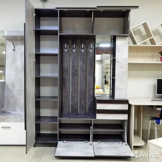 Прихожая Честер 1,5м бетон светлый, бетон темный