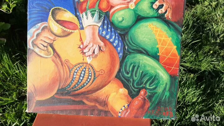 Картина на холсте Масло 38х44,Пирушка