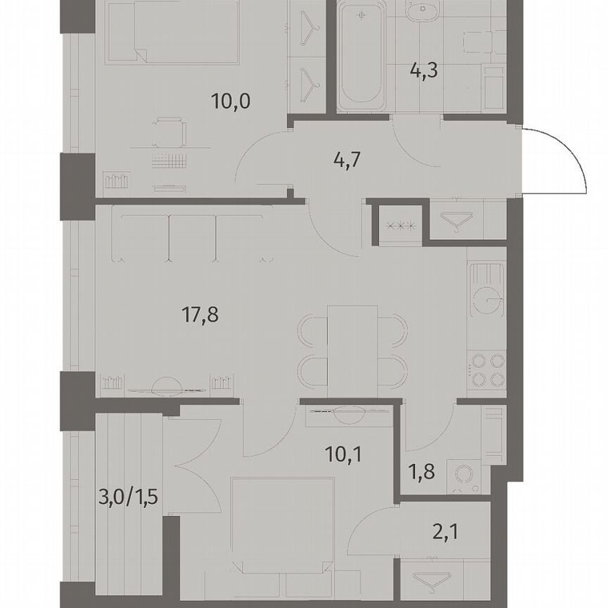 2-к. квартира, 52,2 м², 7/11 эт.