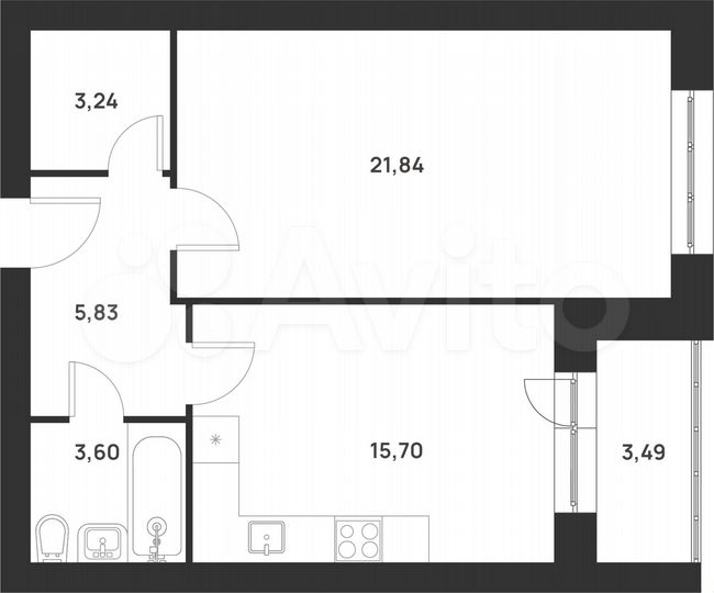1-к. квартира, 53,7 м², 2/5 эт.