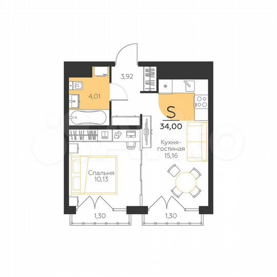 1-к. квартира, 34 м², 5/5 эт.