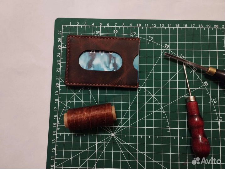 Картхолдер из кожи Крейзи Хорс. Ручная работа