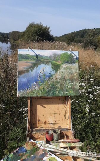 Картина летний этюд река Оять