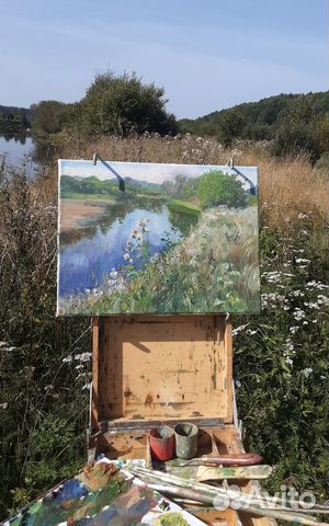 Картина летний этюд река Оять