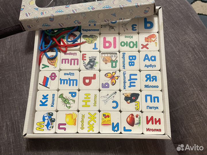 Шнуровка Alatoys деревянная азбука/ набор кубиков