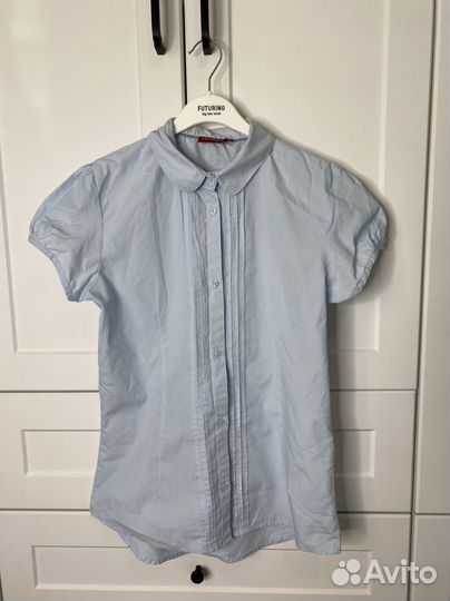 Голубая рубашка для девочки с коротким рукавом