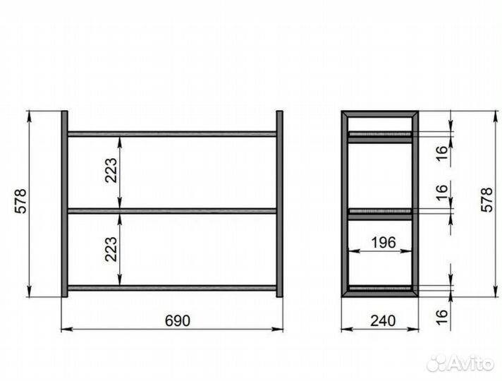Полка настенная 690х240х578 мм