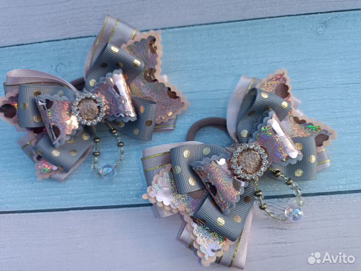 Бантики из экокожи в горох золотой серый бежевый