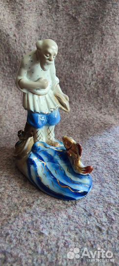 Статуэтка. Старик и Золотая рыбка. Гжель