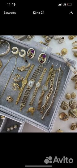 Винтажные клипсы, серьги, колье, броши