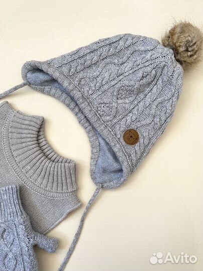 Набор H&M 86/92 (шапка, варежки, манишка) б/у