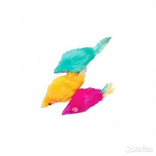 Игрушка Котенок мех Мышь длинный мех цветная С пер