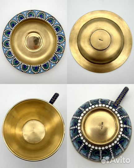 Чайная / кофейная пара серебро 916 пр эмаль 190,4г