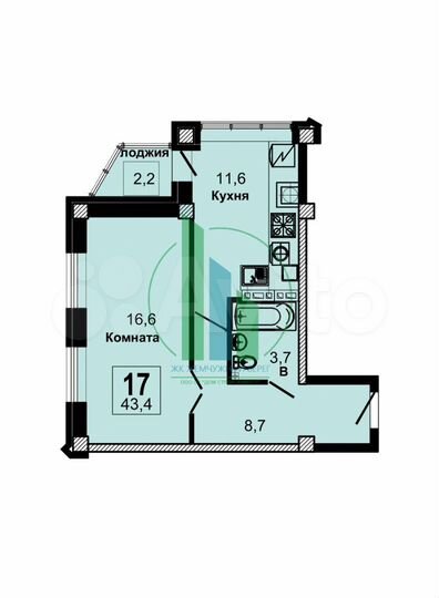 1-к. квартира, 43,4 м², 7/8 эт.