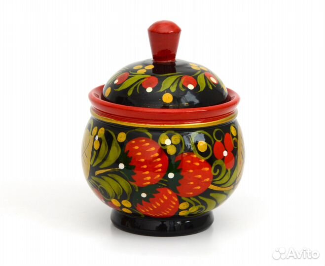 Солонка деревянная хохлома D8 H10 см