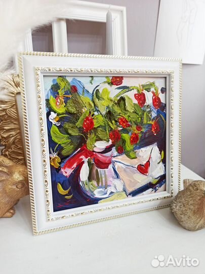Картина букет в вазе цветы масло холст