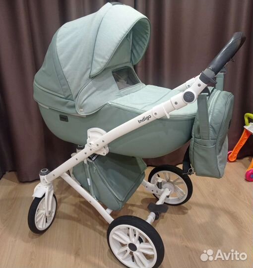 Коляска 2 в 1 indigo porto(шалфей кожа+шалфей лен)