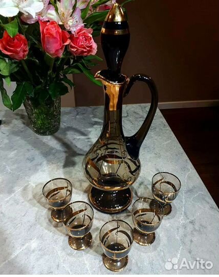 Графин / штоф + 5стопок Богемия СССР