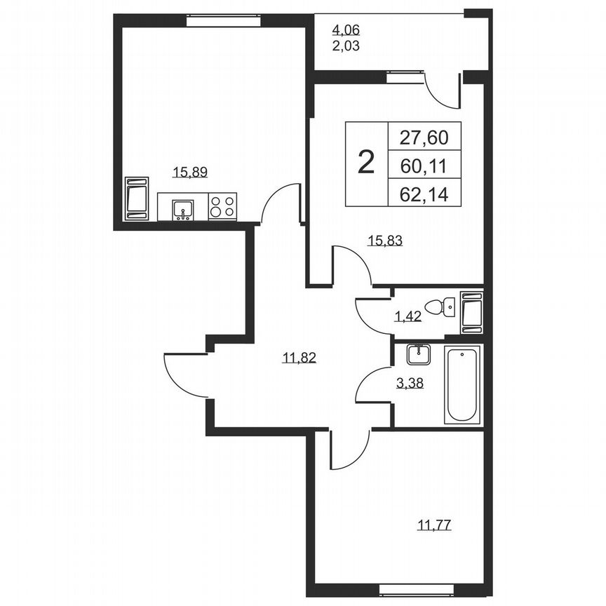 2-к. квартира, 62,1 м², 15/19 эт.