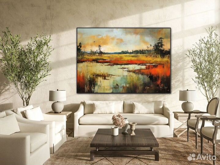 Большая картина маслом Вид на Озеро Примерка