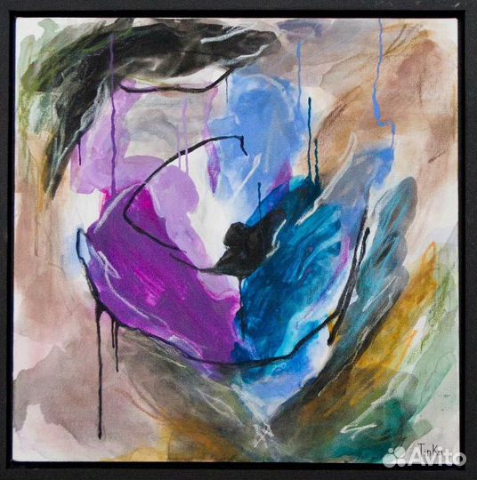 Интерьерная картина абстракция цветы синяя